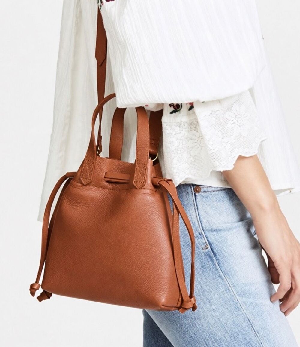 NWT Madewell The Small Drawstring Transport Crossbody Bag brown leather, $268